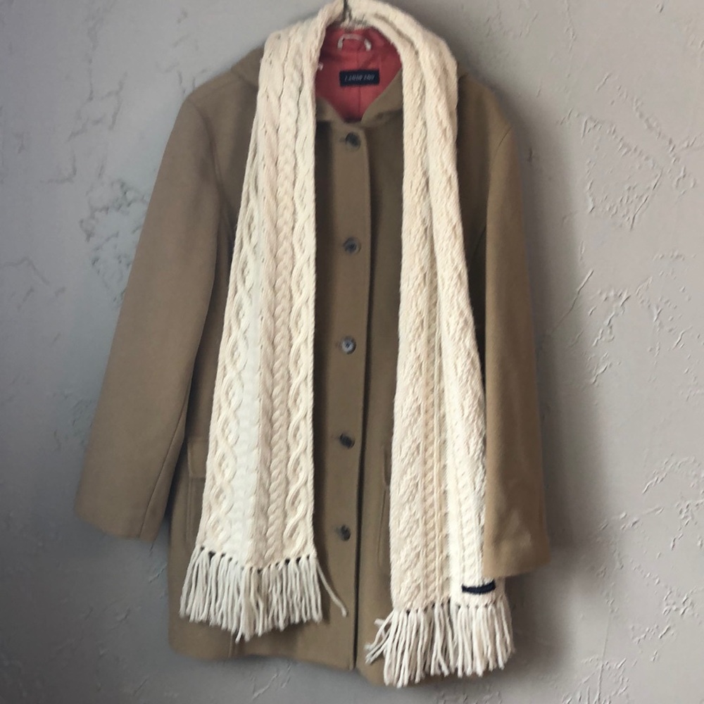 Lands End hooded wool coat & scarf. Size 10-12.